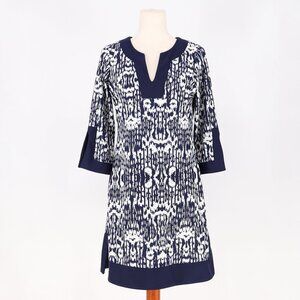 JUDE CONNALLY Smooth Stretch Ikat Print V-Neck Tunic Shift Dress Size S